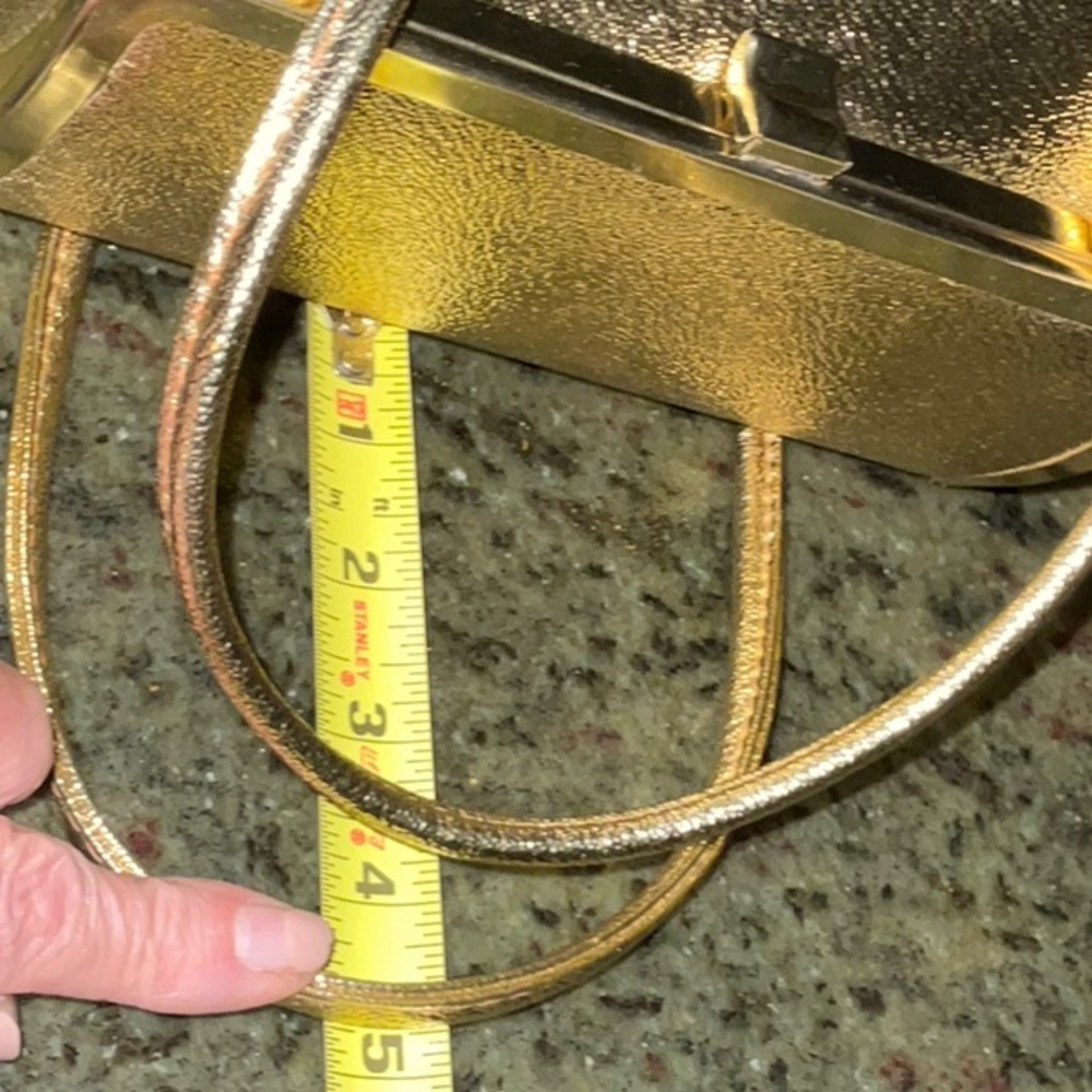 Gold Tone Lame’ Exterior Handbag Double Handle Vintage Black Interior 60s Small - Picture 11 of 13